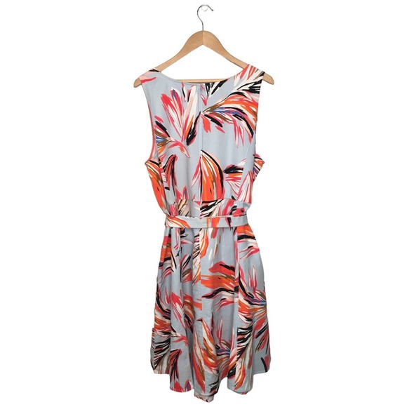 Lane Bryant Tropical V Neck Brush Stroke Sleeveless Belted Dress Light Blue 24 - Picture 8 of 13